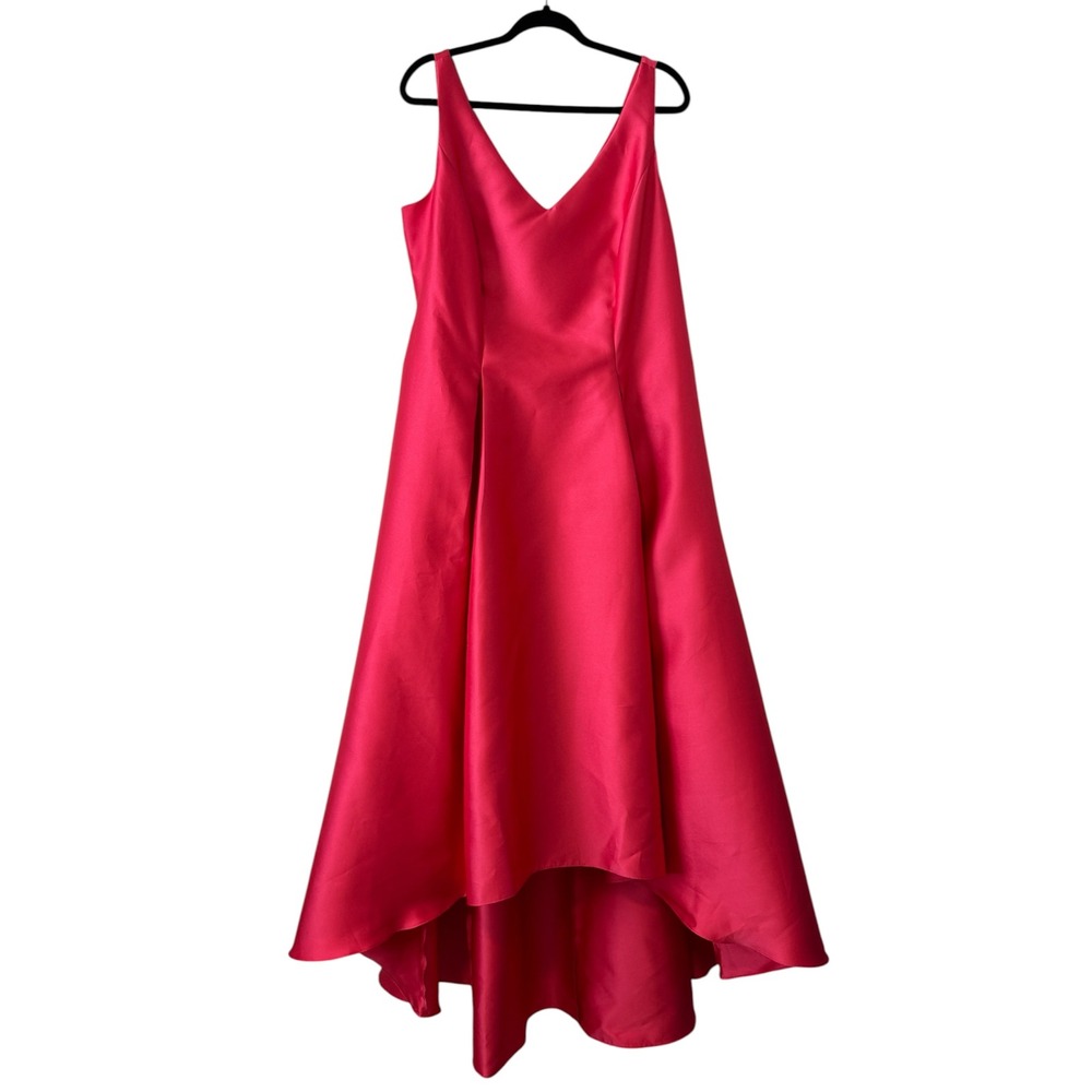 Adrianna Papell Womens Mikado High-Low V-Neck Gown Size 14W Wedding Guest Formal